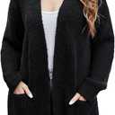 Snuggle Sac Cardigan Sweaters for Women with Pocket Trendy Casual Long Sleeve Tops Open Front Fall Winter Coats (Black, L)