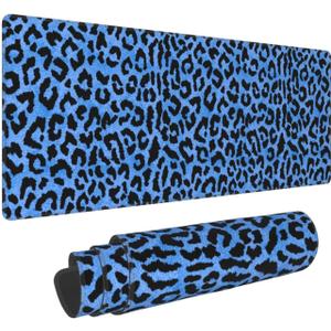 Blue Leopard Skin Print XL Large Mouse Pad with Stitched Edges Long Non-Slip Rubber Base Mousepad Laptop Keyboard Mat Desk Pad for Office Home Desk Decor, 31.5" X 11.8"