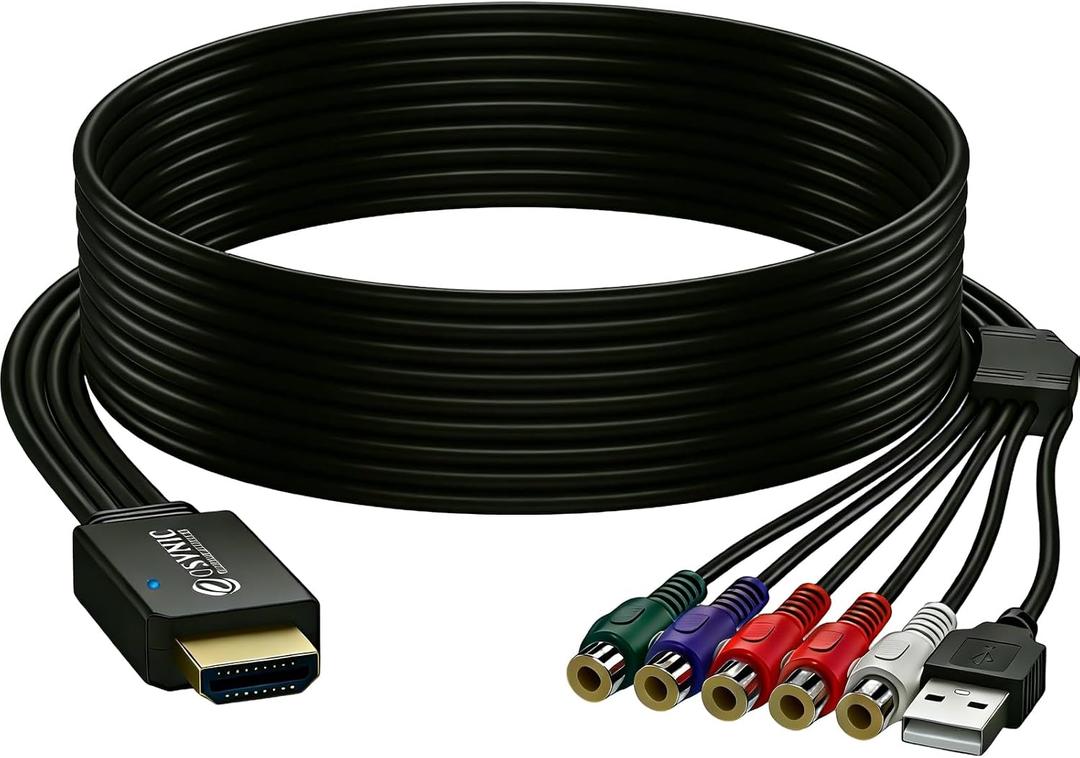 eSynic Portable YPbPr to HDMI Converter Cable - All-in-One Female Component to HDMI Adapter with Built-in Plug- for Xbox 360/PS2/Wii/DVD Player to HDTV-1080P@60Hz Pass-Through (NOT for RGB Signals)