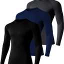 3 Pack Youth Boys' Quick Dry Compression Long Sleeve Shirts, Kids Crewneck Athletic Tight Base Layers Size L