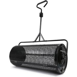Compost Spreader 36 Inch Towable Peat Moss Spreader with Installation Support Accessories, Black Metal Mesh Roller Lawn Spreader for Top Soil, Manure, Mulch, Top Dressing - Garden spreaders for lawns