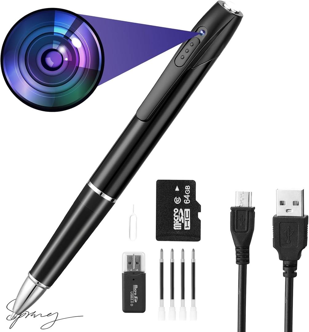 1080P HD Spy Camera, 64GB Mini Body Cam, Hidden Cameras, Mini Camera, Rechargeable Small Pocket Cam, Suitable for Feetings, Classrooms, Business Negotiations