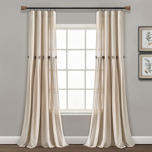 Lush Decor Linen Button Window Curtain Panel, Single, 40" W x 95" L, Dark Linen- Country Curtains - Rustic Decor - Color Block - Modern Farmhouse Curtains