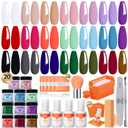 Modelones 20 Colors Dip Powder Nail Kit, Spring Summer Neon Orange Blue Black Pink Purple DIY Manicure Dipping Powder Kit Starter Set System with Activator Base Top Coat Gifts for Women (Beige)