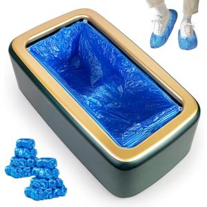 Automatic Shoe Cover Machine with 200pcs Disposable Shoe Covers Shoe Cover Dispenser Shoe Cover Machine Shoe Covers Disposable Non Slip Waterproof, Suitable for Indoor (Green-Gold Cover)