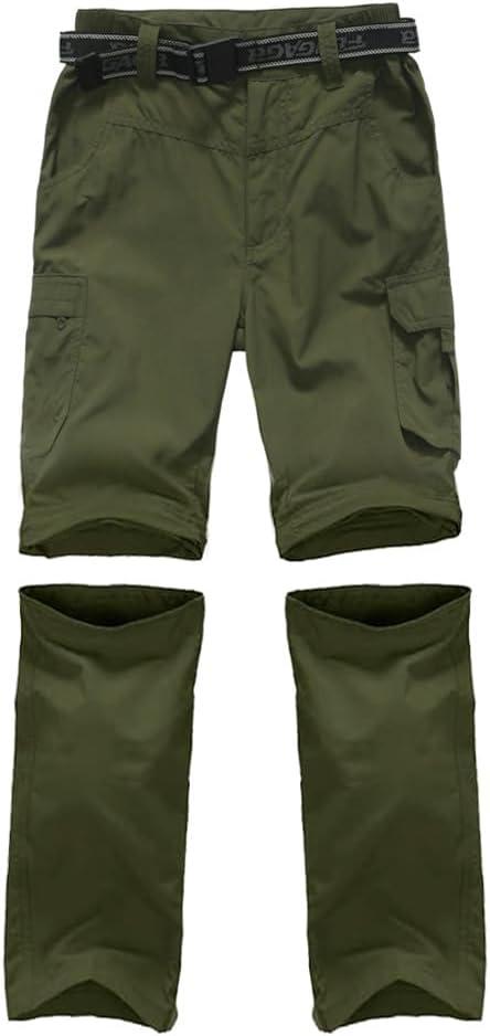 Boy's Hiking Cargo Pants Kids' Outdoor Quick Dry Pants Casual Youth Climbing Convertible Trouser Fishing Pants (Green)