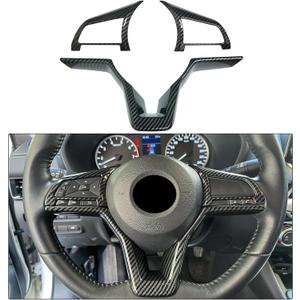 Carbon Fiber Steering Wheel Interior Decoration Cover Trim Accessories for Nissan Altima(2019-2024),for Sentra/Versa(2020-2024),for Leaf/Kicks(2018-2024),for Rogue(2017-2020),for Rogue Sport