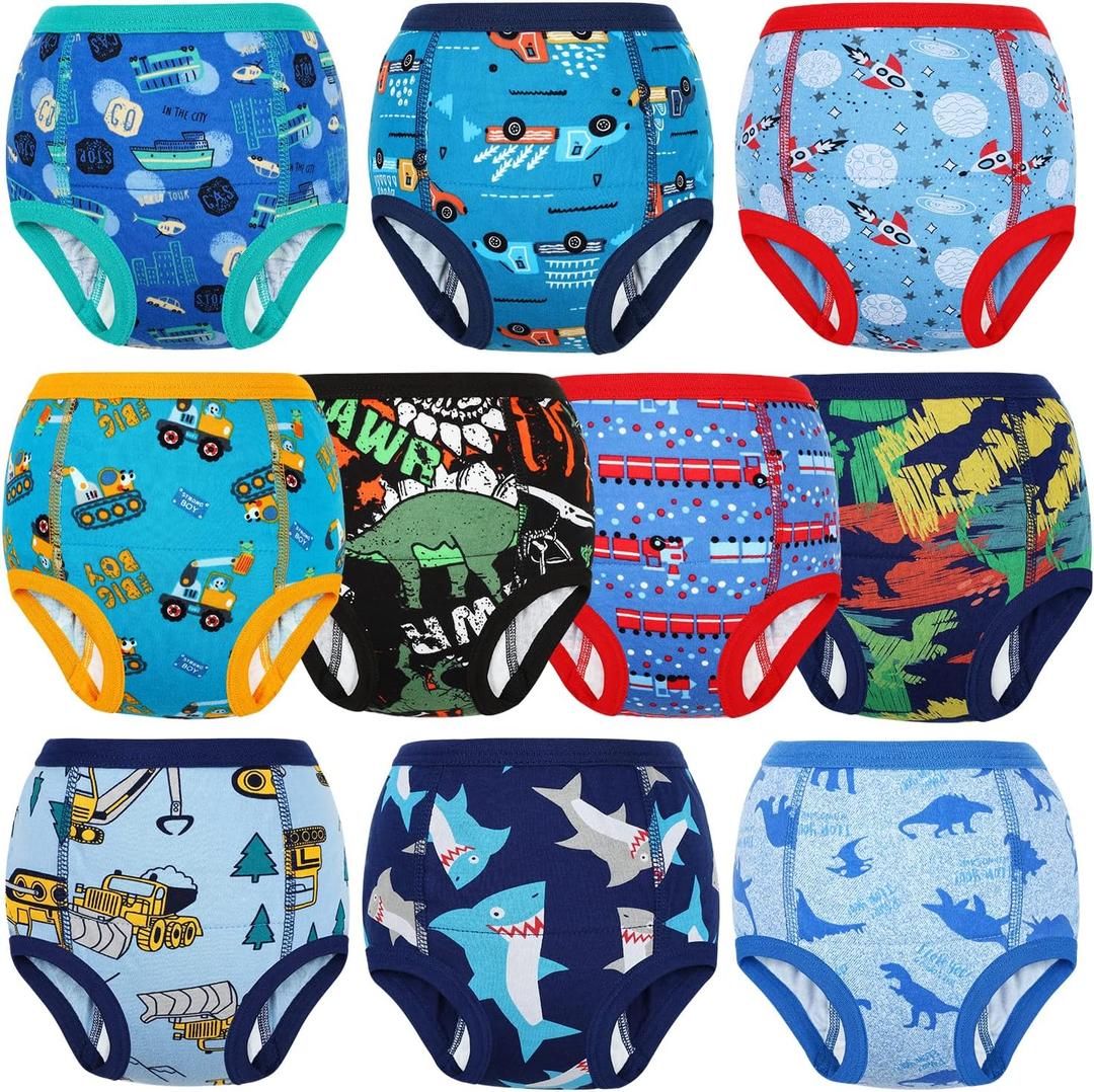 MooMoo Baby Potty Training Underwear 10 Packs Absorbent Toddler Training Pants for Boys and Girls Cotton Pee Pants (4T, Blue)