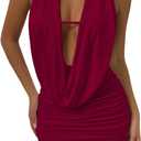 SOLY HUX Women's Sexy Deep V Neck Halter Bodycon Mini Dress Sleeveless Party Club Dresses (Red, L)