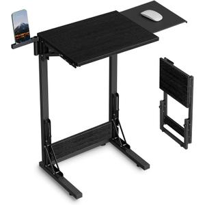 Evermagin Folding TV Tray for Eating, Foldable Laptop Table with Mouse Tray for Work, C Shaped End Table for Couch, Sofa Side Desk for Living Room, Bedroom, Black