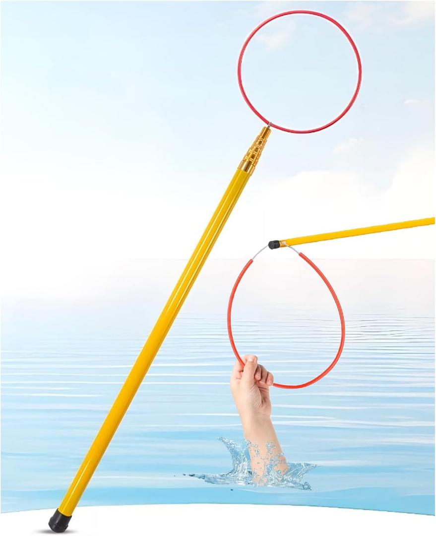 Extendable Pool Rescue Hook 14.8FT - Pool Safety Hook for Poles Telescopic Life Hooks for Pools Fiberglass Emergency Water Rescue Hook Ring Suitable for Beaches,Yachts,Lakes,and Water Parks