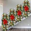 Zeyune 4 Pcs 26 Inch Christmas Swags for Stairs with Lights Deluxe Faux Thick Artificial Christmas Stairway Swag with LED Light Teardrop Wreath Front Door Garland for Outdoor Home Window Decorating