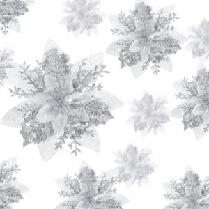 24 Christmas Glitter Artificial Poinsettia Flowers Xmas Poinsettia Artificial Wedding Flowers Decorations Xmas Tree Ornaments with Clips for Party Favors, 6 Inch, 4 Inch, 3 Inch (Silver)