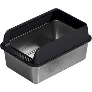 Pet Litter Box Stainless Steel Cat Litter Box, Large Metal Litter Box for Cats and Rabbits, Rustproof, Non-Stick Smooth Surface, 23.62" L x 17.72"