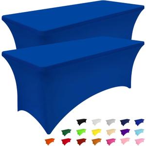 Smiry 2 Pack Spandex Table Cloth 6FT, Elastic Fitted Stretch Tablecloths for Rectangle Tables, Washable Table Cover for Outdoor, Wedding, Banquet & Parties (Blue, 72Lx30Wx30H Inch)