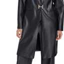 HALSTON Women's Long Vegan Leather Gold Hardware Jacket, Size 8