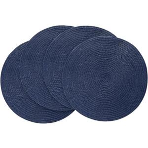 Floroom 15 Inch Round Braided Placemats Set of 4, Washable Heat Resistant Cotton Polyester Circle Place Mats for Kitchen Dining Table - Navy Blue
