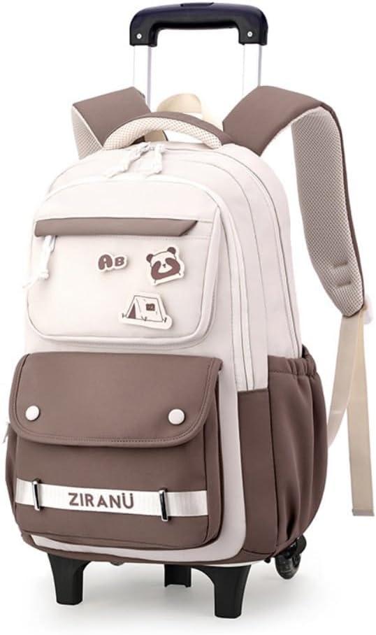 EKUIZAI Brown Rolling Backpack for Boys Kids Trolley Backpack with Wheels Rolling School Bags for Teen Girls