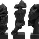 3 Pcs Thinker Statue, Silence is Gold Abstract Art Figurine, No Hear No See No Speak Modern Home Resin Sculptures Decorative Objects Decor for Home Office Bookshelf Desktop(Black) (A-41)