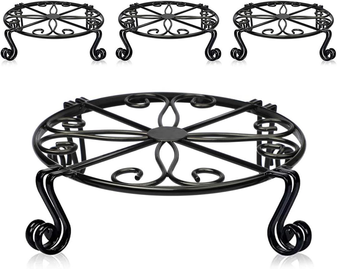 4 Pack Black Plant Stand for Flower Pot Heavy Duty Potted Holder Indoor Outdoor Metal Rustproof Iron Garden Container Round Supports Rack for Planter Bronze, Pumpkin Stand Outdoor 9.1 in