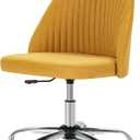 DUMOS Office Desk Chair, Modern Cute Rolling Vanity Swivel Task Chairs with Wheels, Comfortable Back Seat Armless for Home, Bedrooms, Office, Study, Student, Adults, Make-up, Dressing Room, Yellow