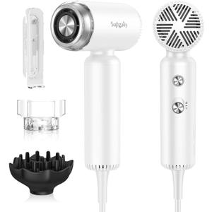 Hair Dryer - Mini HairDryer, Ionic High-Speed Motor for Fast Drying, Portable Lightweight Blow Dryer, Quiet Blowdryer with Magnetic Curly Diffuser & Concentrator for Home Travel ONLY 110V (White Matte 110v)