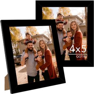 2 Packs 4x5 Picture Frame Black, Engineered Wood 4 x 5 Photo Frame, 4 by 5 Photo Poster Frame for Wall Hanging and Tabletop Set of 2, Black