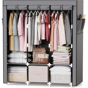 Mavivegue Portable Closet, 50 Inch Wardrobe Closet, Portable Closets for Hanging Clothes with 3 Hanging Rods and 6 Storage Shelves for Bedroom, Gray (Grey)