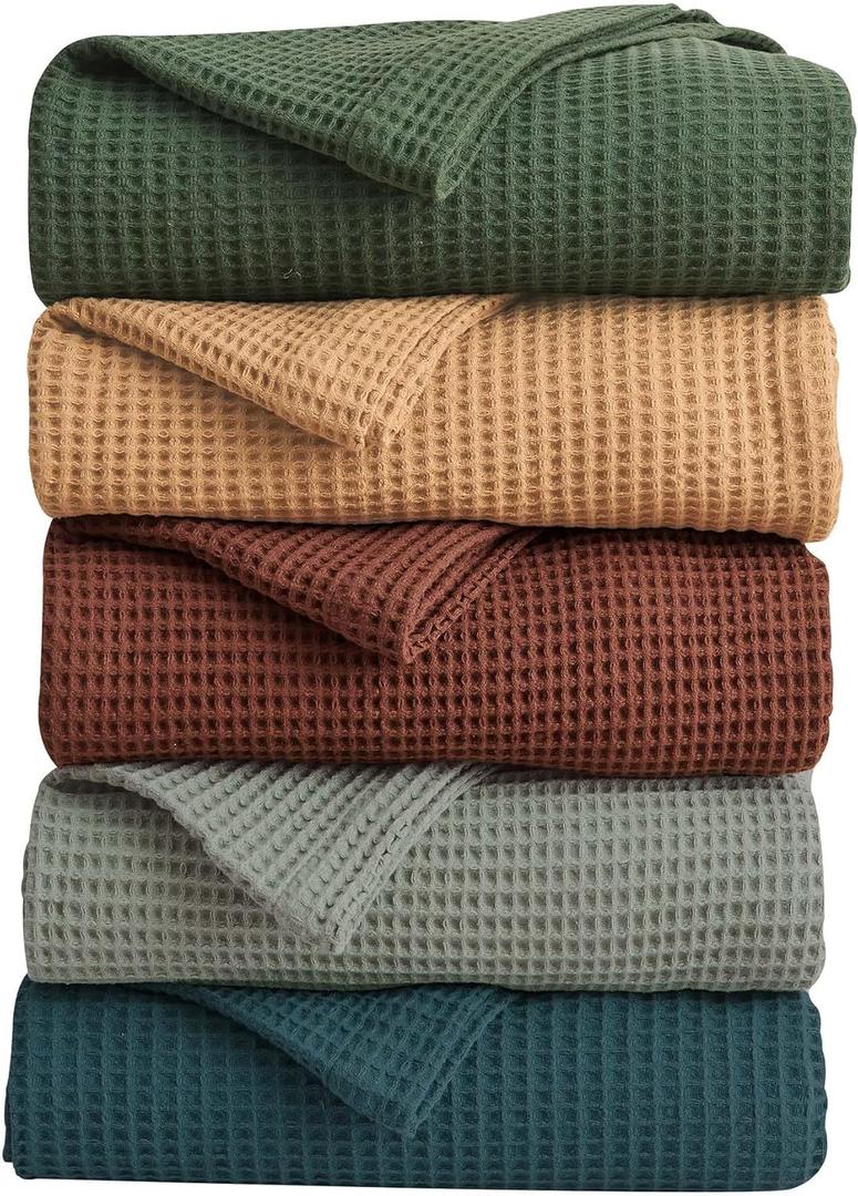 100% Cotton Blue Blanket Twin/Twin XL Size for Bed - Breathable and Soft, Waffle Weave for Summer Spring, 90x66 Inches (Peacock) (All Season- Eucalyptus)