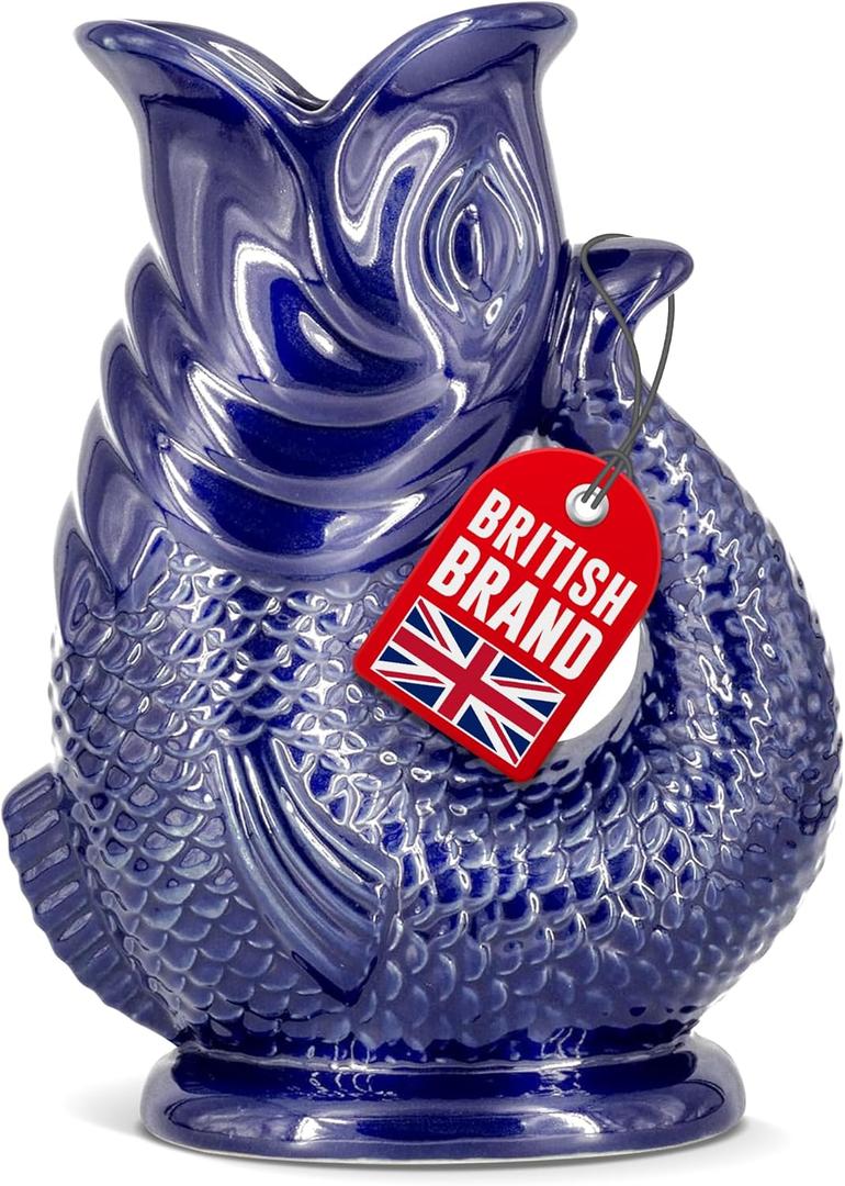 The Bubble Jug Dark Cobalt Blue 50 fl oz 1.5L Litre Extra Large Glug Gurgle Pitcher - Fish Shaped Jug - Decorative Ceramic Glugging Cocktail, Water and Gin Vase and Gurgling Carafe Pot (Cobalt Blue)