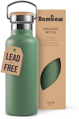 Bambaw 24 oz Insulated Water Bottle, Green Water Bottle Stainless Steel, Refillable Water Bottle, Dishwasher Safe Water Bottle, Metal Water Bottle No Straw, Double Walled Water Bottle – Sage Green