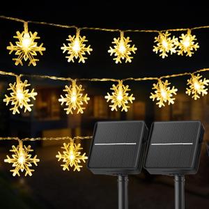Brightown Solar Christmas Snowflake String Lights 2-Pack 100 LED 78FT Outdoor Waterproof Fairy Lights with 8 Lighting Modes for Wedding, Party, Tree, Room, Garden, Patio, Yard, Home (Warm White)