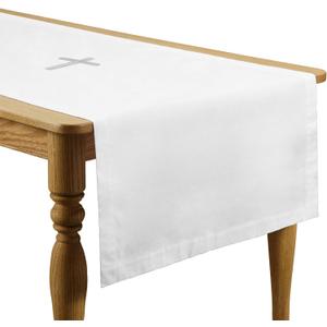 White Spiritual Communion Tablecloth Altar Runner Holy Communion Table Runner Altar Frontal for Church for Gatherings Baptism Ceremonies(60 x 24 Inches,Table Runner)