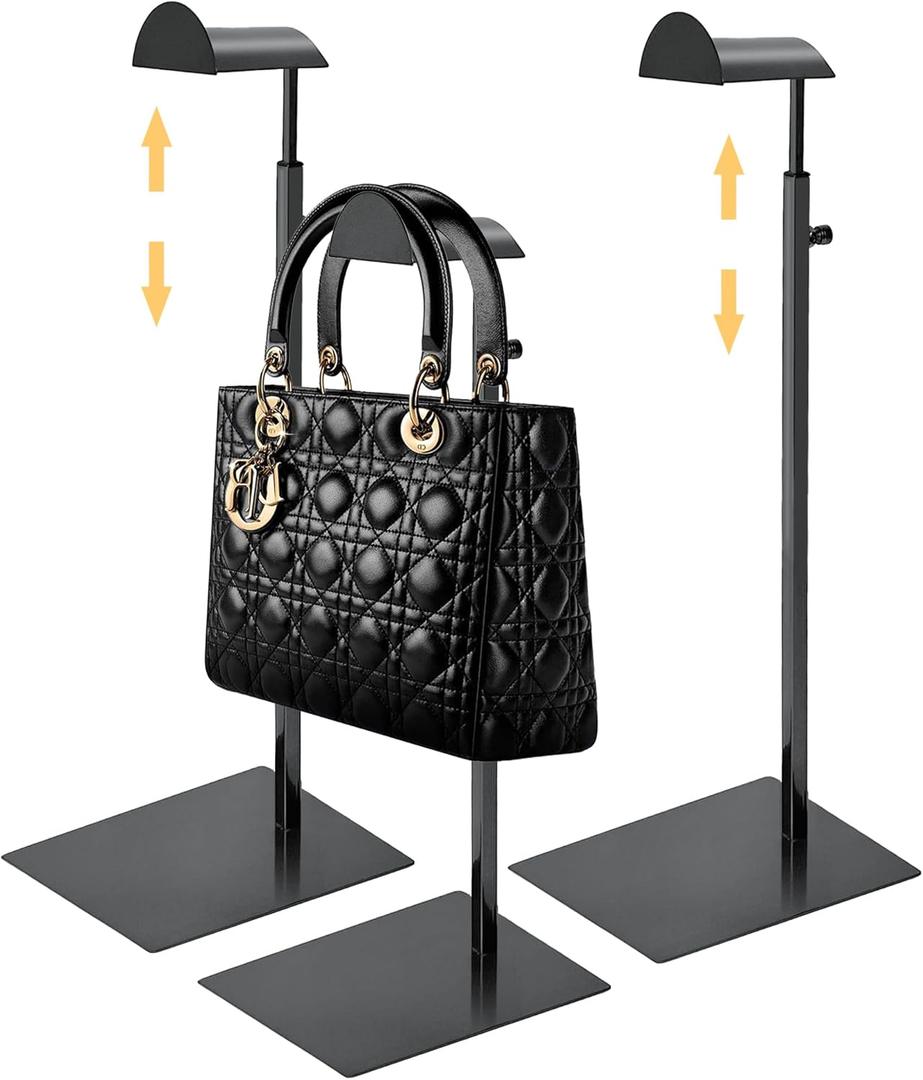 Royxen 3 Pack Purse Holder, Purse Display Stand with Adjustable Height, Bag Stands for Display, Stainless Steel Purse Rack for Bags Organizer (Black)