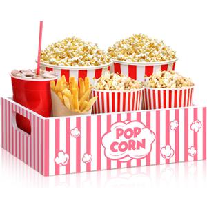 Movie Night Supplies Snack Trays with Handles Reusable Wooden Movie Gift Basket for Theater Popcorn Bucket Bowl Box Container Family Room Decor(Cute)