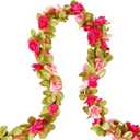 PONKING 8 Pcs x 8.2 ft Flower Garland Artificial Rose Vine Flowers with Green Leaves Hanging Fake Roses Vine for Room Party Home Wedding Birthday Christmas Wall Arch Decor, Fall Purple Flower