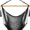JoyView Hammock Chair with Spreader Bar Caribbean Hammock Swing Chair 300 LBS Weight Capacity XL Rope Hanging Chair for Outdoor Indoor Garden Yard - Black