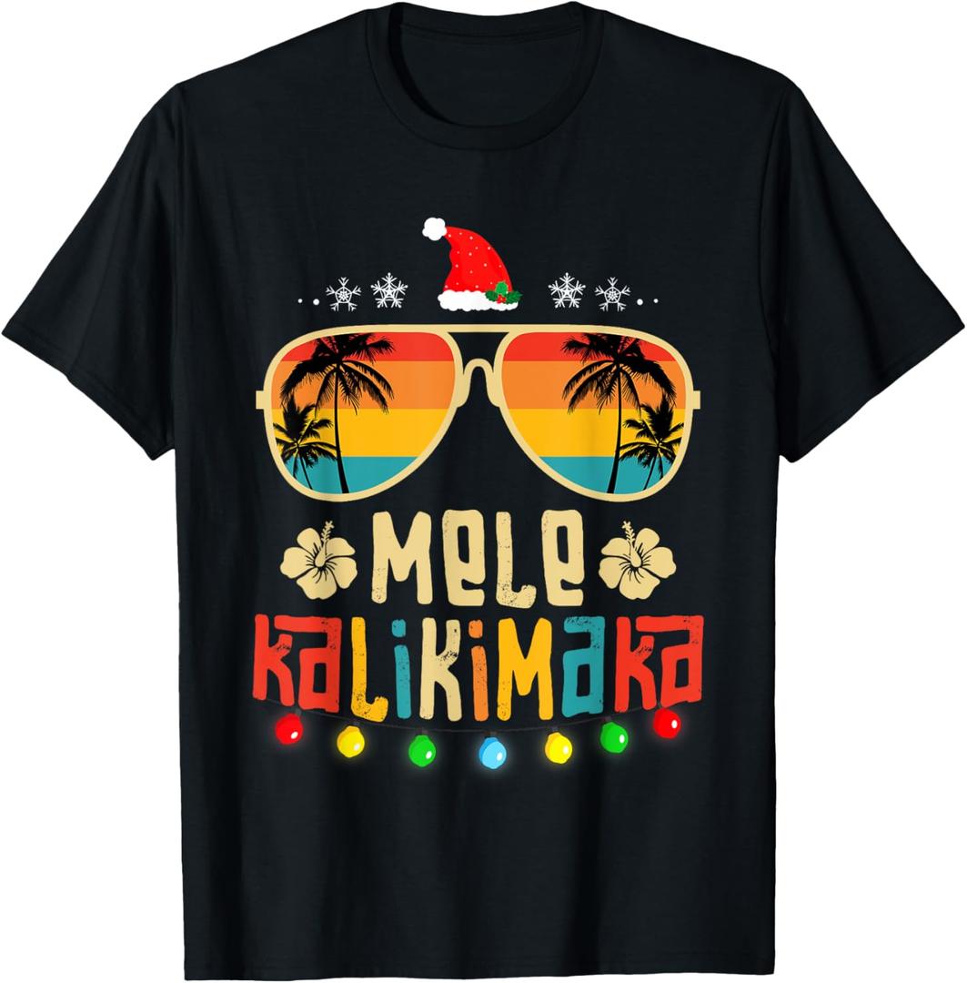 Mele Kalikimaka Christmas Hawaiian Apparel, Santa Women Men T-Shirt, XL