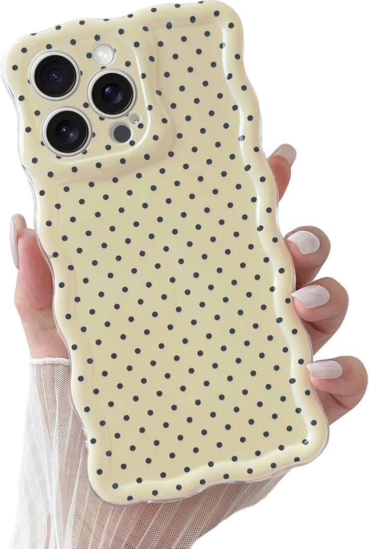 Yeddabox for iPhone 13 Pro Case Cute Wavy Polka Dot Phone Case Soft TPU Slim Shockproof Phone Cover for Women Girls, Yellow