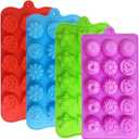 4 PACK Flower Shape Chocolate Candy Molds Set,DanziX Silicone 15 Cavity Baking Mold Ice Cube Tray for Wedding,Festival,Parties and DIY Crafts-Green,Blue,Red and Purple