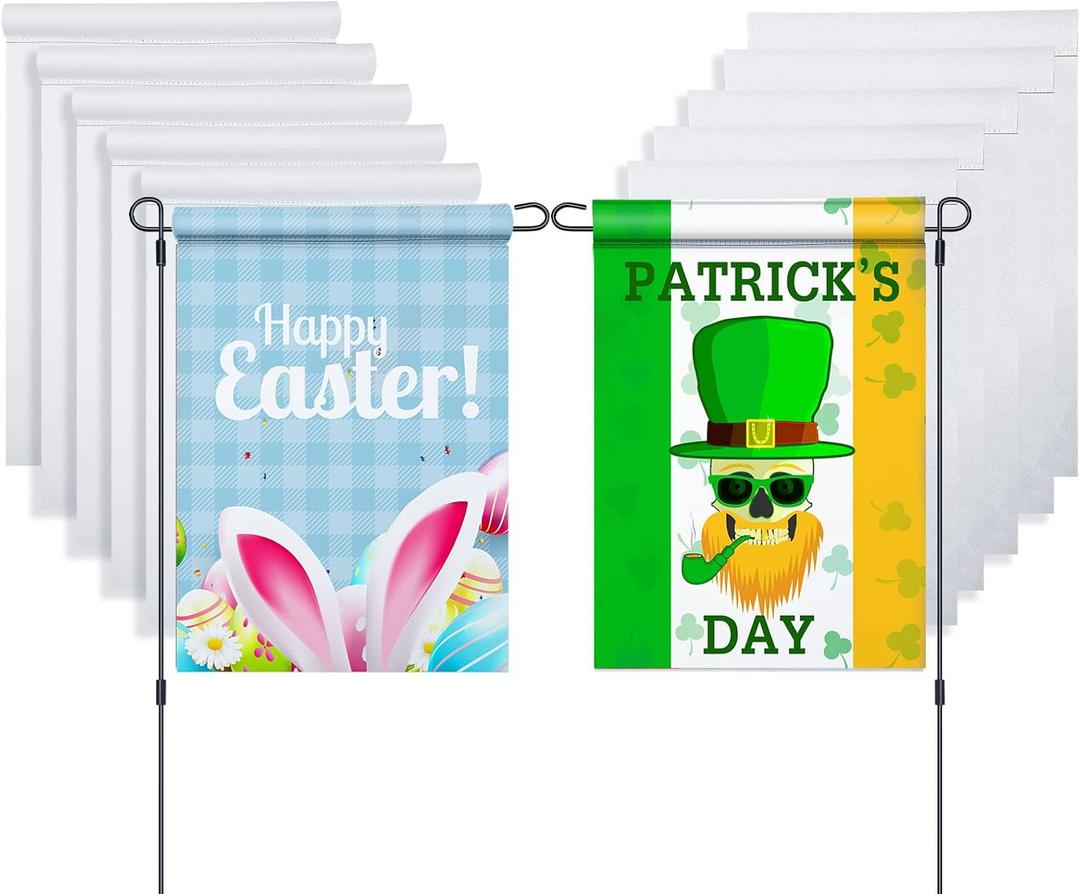 10 Pcs Sublimation Blank Garden Flag 12 x 18 Inch for St Patrick's Day and Easter Day Decoration Double Sided DIY Polyester Yard Flags for Outdoor Courtyard Party Home Holiday Festival