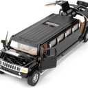 1/32 Hummer H2 Car Model, Diecast Car Toy with Sound and Light, Alloy Stretch Limousine Pull Back Toy Vehicle for Adult Kids Boys Girls (Black)
