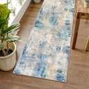 Lahome Modern Abstract Blue Bathroom Rug, 2x6 Washable Long Hallway Rug Soft Non Slip Blue Floor Accent Carpet Runner for Entryway Kitchen Laundry Room Doorway Bedroom