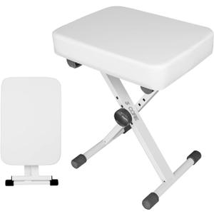 5 CORE Keyboard Bench 3 Inch Padded Cushioned Piano Stool Height Adjustable Guitar Seat Heavy Duty Folding Portable Musician Chair W Nonslip Rubber Feet White - KBB WH HD