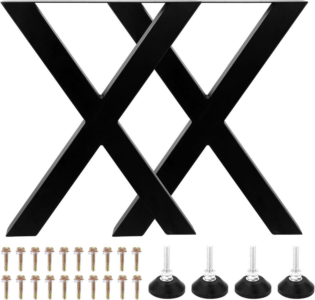 Set of 2 Steel Table Legs, 28inch Height 24 inch Wide Dining Table Legs, Heavy Duty 3inch Square Box Section X Frame Table Legs,Black Color Industrial Country Style Metal Dining Legs (28*24 In) 