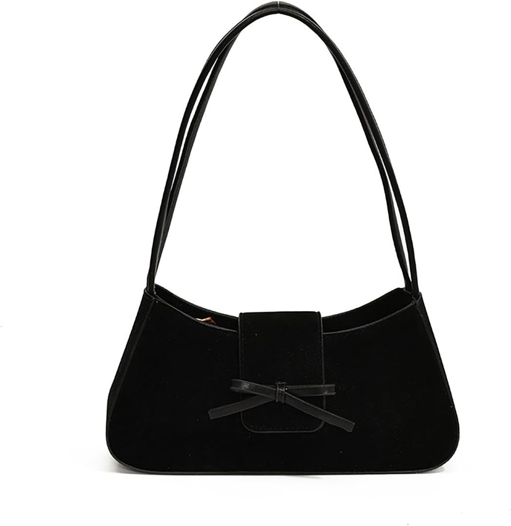Small Shoulder Bags for Women Suede Handbag Cute Bow Purse Y2K Suede Hobo Handbag Clutch Underarm Purse
