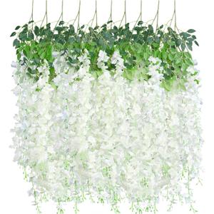 10 Pack Artificial Wisteria Hanging Flowers 3.6 Feet/Piece White Dense Fake Wisteria Vine Ratta Hanging Garland Silk Flowers String for Home Wedding Arch Wall Party Garden Decor