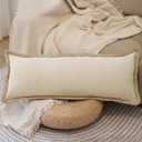 Burlap Linen Lumbar Pillow Cover 14 x 36 inch, Trimmed Tailored Edges Cushion Cover Farmhouse Modern Decorative Pillow Case Outdoor Decor, Oatmeal Beige, Pack of 1 (Cover Only)