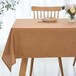 maxmill Fall Rectangle Tablecloth Waterproof Spillproof Wrinkle Resistant Washable Decorative Fabric Linen Textured Dining Table Cloth for Harvest Thanksgiving Dinner Parties, 52 x 70 Inch, Amber