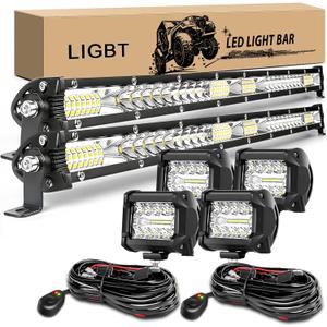 LIGBT 2Pcs 21 Inch 204W Slim LED Light Bar 4PCS LED Pods 4Inch 60W Spot Flood Combo with 2 Wiring Harness